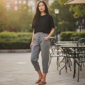 Joie Dom Exposed Button Cropped Pants Womens Size 6 Gray Coastal Beach Casual